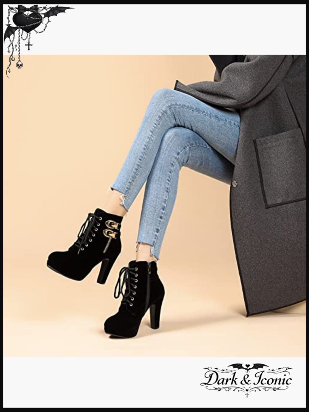 Suede Platform Ankle Boots with Chunky Heel, Lace-Up Closure - Picture 2 of 7